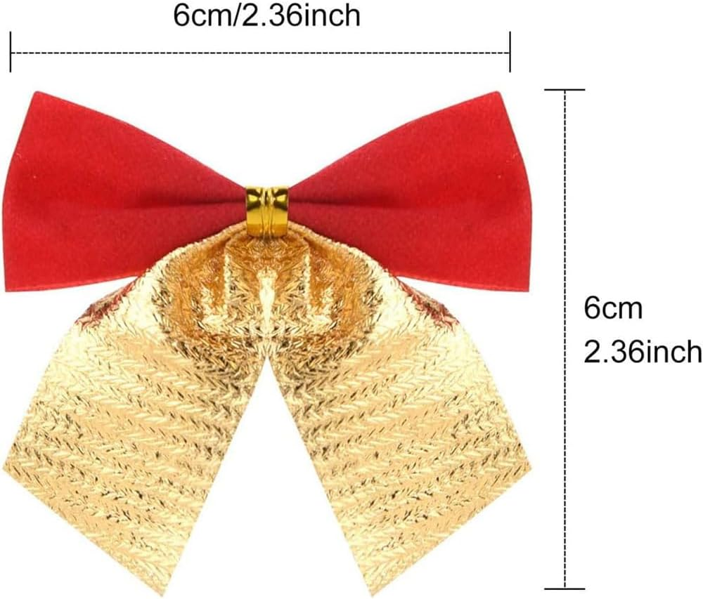 12 Pieces Christmas Ribbon Bows Ornaments Xmas Tree Bowknot Velvet Ribbon Bows Christmas Bows for Tree Decorations Presents Wrapping Craft Supplies, Red + Gold - Red + Gold image number 2