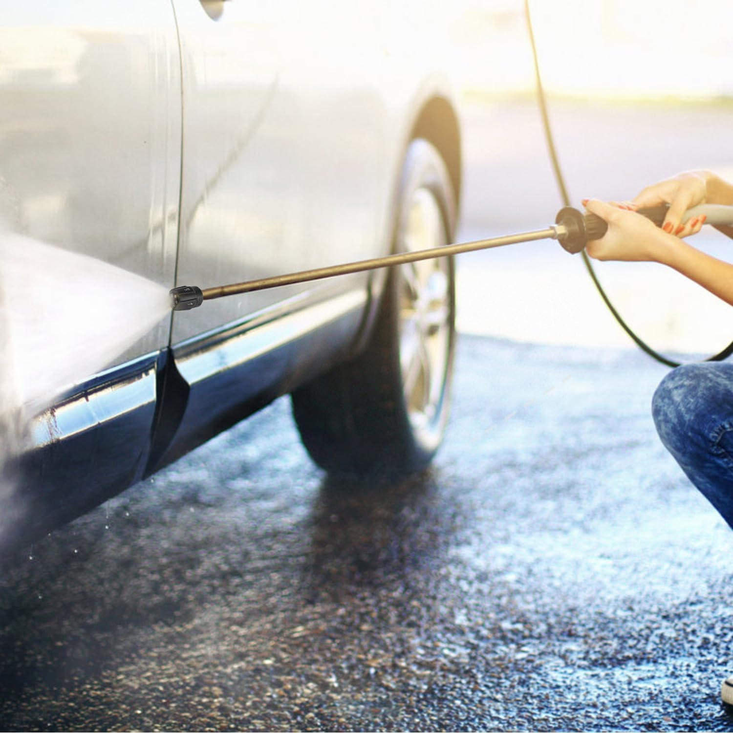 Five-In-One High Pressure Nozzle, 1/4 Inch Quick Connector Adjustable Pressure Washer Tips Power Washer Rotating Turbo Nozzle for Garden Pet Street Car Cleaning image number 1