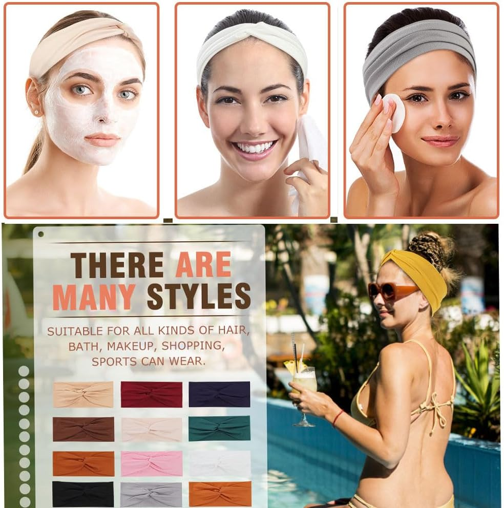 Headband, Headbands for Women 10 Pack Wide Stretchy Soft Twist Knotted for Yoga Workout Sports, Non-Slip Absorbent for Daily Use