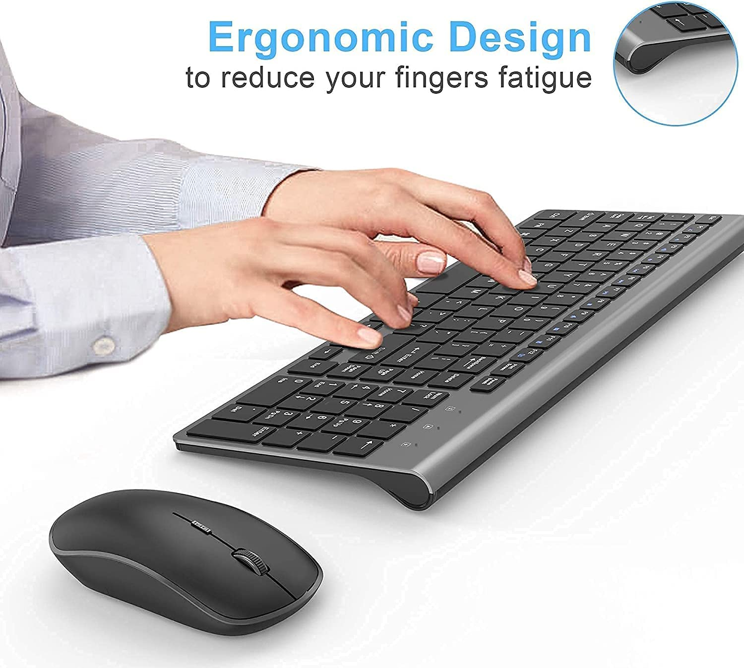 Wireless Keyboard and Mouse J JOYACCESS 2.4G Ergonomic and Slim Wireless Computer Keyboard Mouse Designed for Windows, PC, Laptop,Tablet Black Grey image number 5