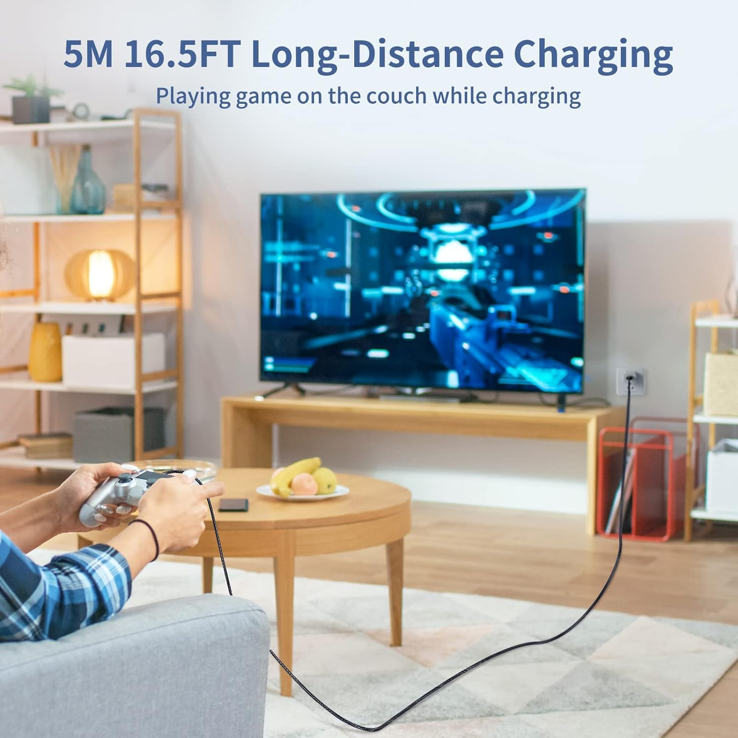 Dreaazhi Long Micro USB Cable 5M,Android Charging Cable, Micro Charging Cable Braided Compatible with PS4 Controller,Samsung Galaxy J7,S7,S6,Kindle Fire,Fire HD Tablet,Htc,Lg,Motorola Etc image number 5