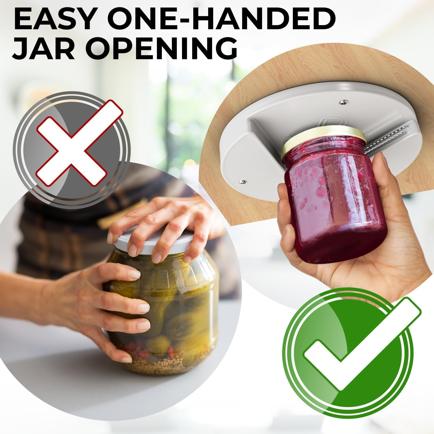 Under Cabinet Lid Jar Opener - EZ off Jar Opener for Seniors, Allows to Easily Unscrew Any-Size Lid - Effortless Bottle & Can Opener for Your Kitchen image number 4
