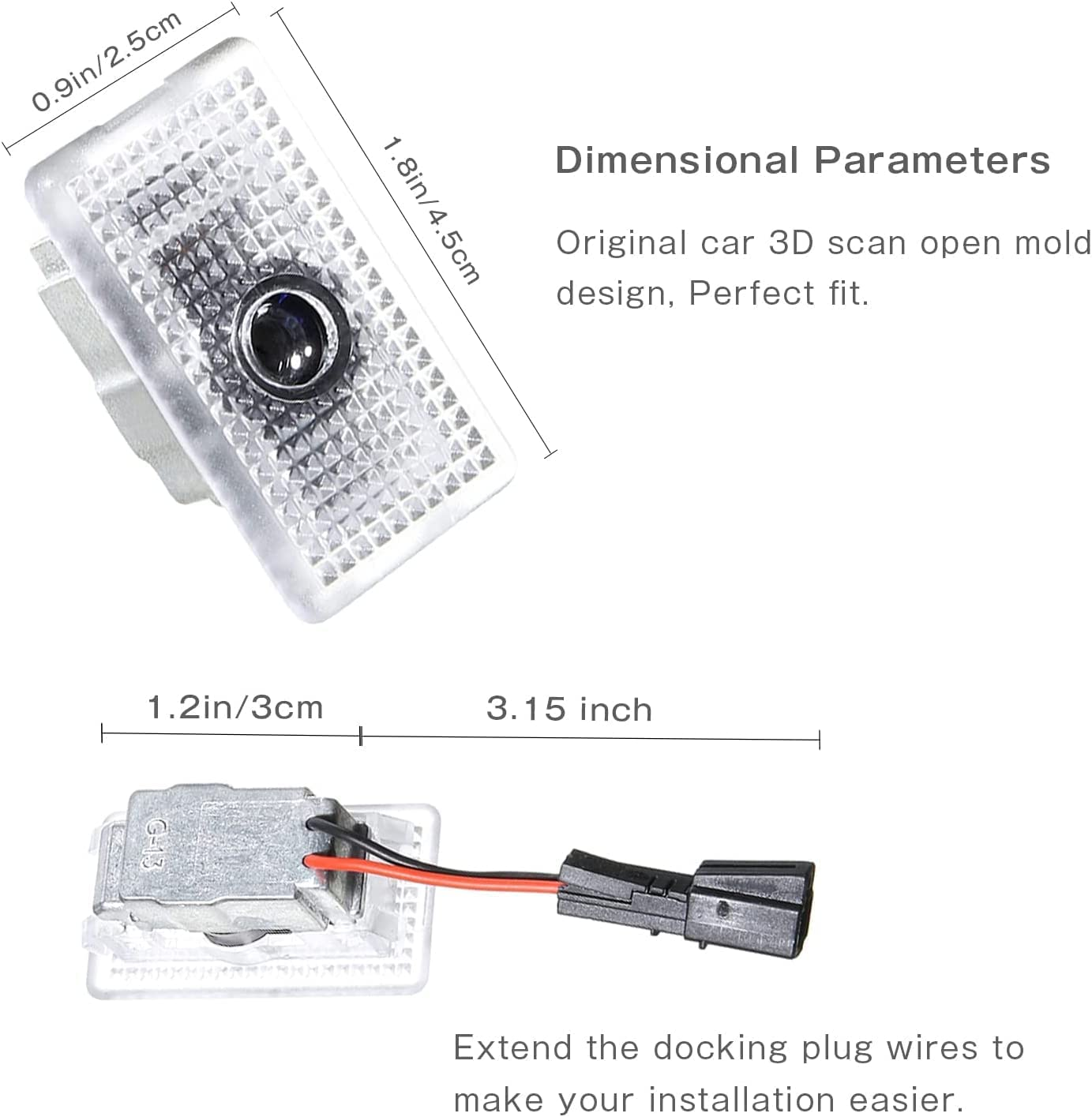 Upgraded Puddle Lights Compatible with Tesla Model 3/Y/S/X, Car Door Lights Logo Projector with Extension Cord LED Accessories, Hd/Ultra-Bright LED Welcome Step Light(2 Pack) image number 2
