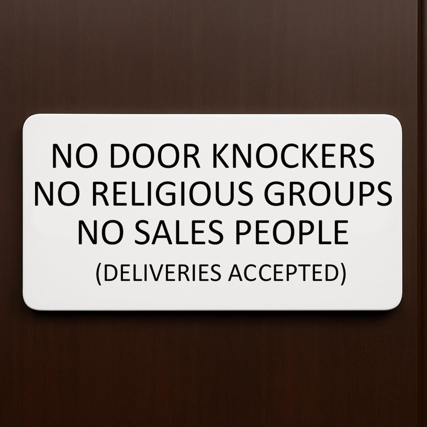 No Door Knockers Sign,No Religious Groups, No Sales People Sign Plaque (Style (White Text）, with Self-Adhesive at Back)