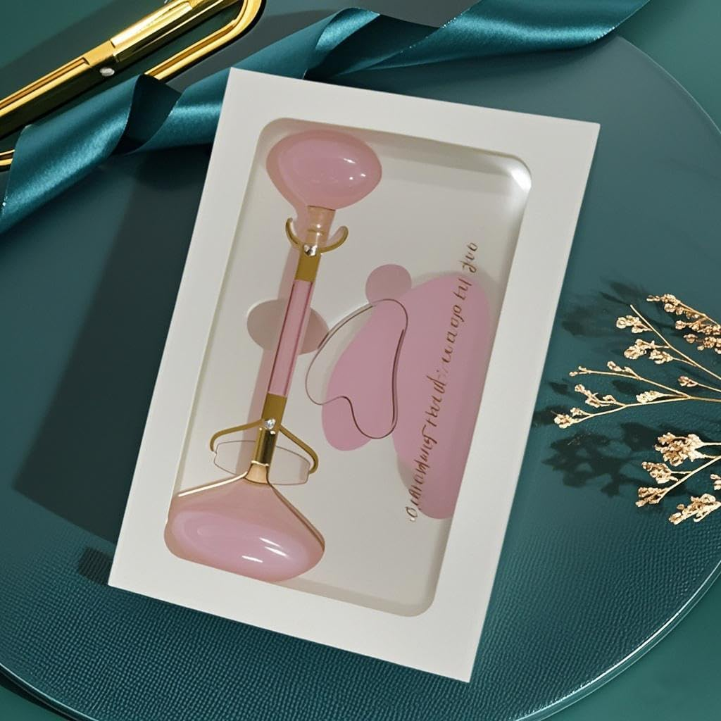 Jade Roller & Gua Sha Facial Tools, 2 Pack Guasha Tool, Massage Tool for Face and Body Treatment, Relieve Tensions and Reduce Puffiness, Skin Care Tools for Men Women (Pink) image number 6