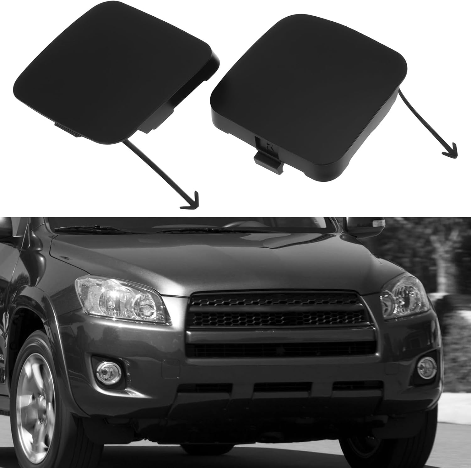 Ecsing 2Pcs Left Right Front Bumper Tow Hook Cover Replacement Part 53825-0R020+53286-0R020 Compatible with Toyota RAV4 2009-2012 image number 6