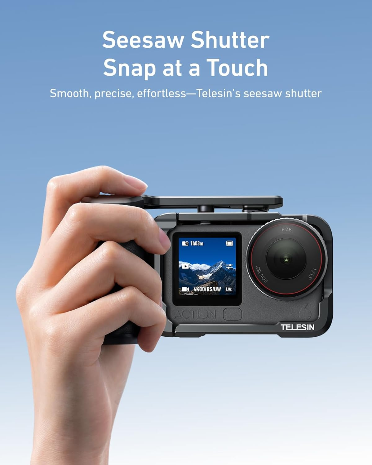 TELESIN Metal Aluminum Alloy Street Grip Kit for DJI Action 6 with Metal Cage Camera Grip Holder with Seesaw Shutter Button Aluminum Alloy Shell Backup TF Card Slot Quick Battery Access image number 4