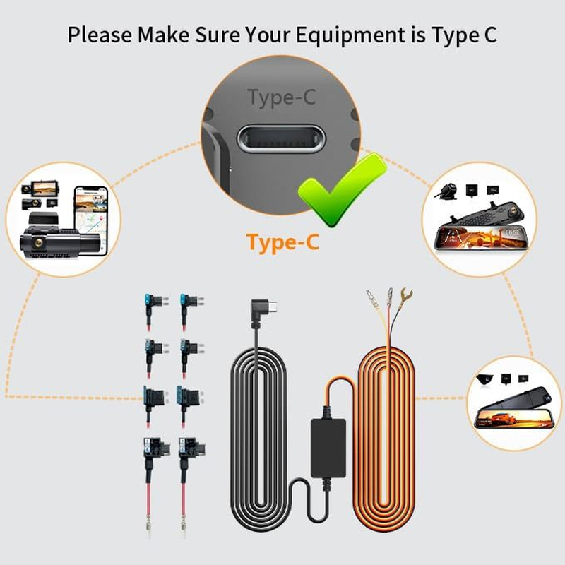 WOLFBOX USB C 4A Acc Hardwire Kit 20Ft for All WOLFBOX Dash Cams, Converting 12V-24V to 5V, with Battery Drain Protection image number 5