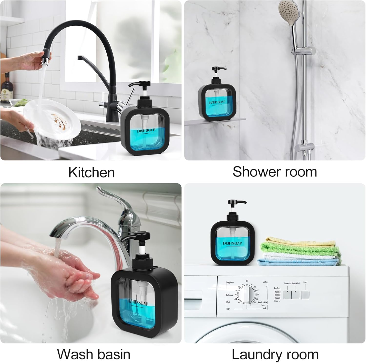 Richenda Hand Soap Dispenser Bathroom, Modern Dish Soap Dispenser for Kitchen Sink, Small Plastic Soap Dispenser for Body Wash, Shampoo, Hand Sanitizer, Lotion Dispenser-500Ml/500Ml - Black - Black-500Ml image number 4