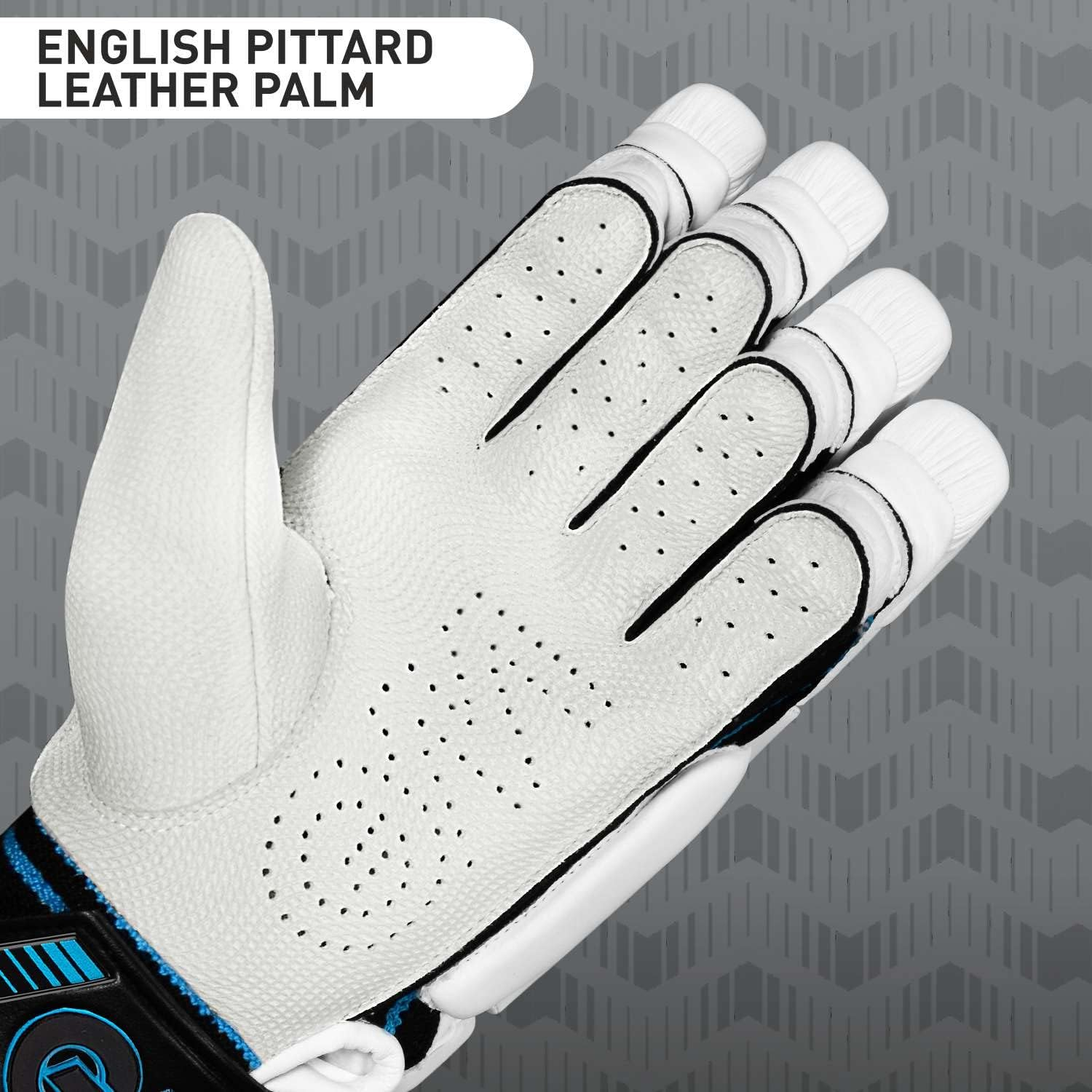 GM Diamond Original L.E Cricket Batting Gloves with English Pittard Leather Palm for Men Left Handed | Ergonomically Designed | Highest Protection | Utmost Comfort | Colour: White/Black/Blue image number 5