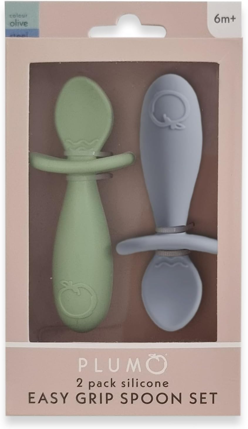 Plum Silicone 2 Pack Easy Grip Spoon Set Olive/Steel Blue image number 1