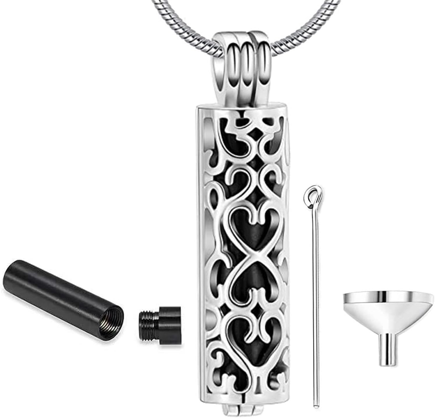 Cylinder Cremation Necklace for Pet Ashes, Black Urn Necklace for Dog/Cat Pet, Stainless Steel Keepsake Jewelry Gifts