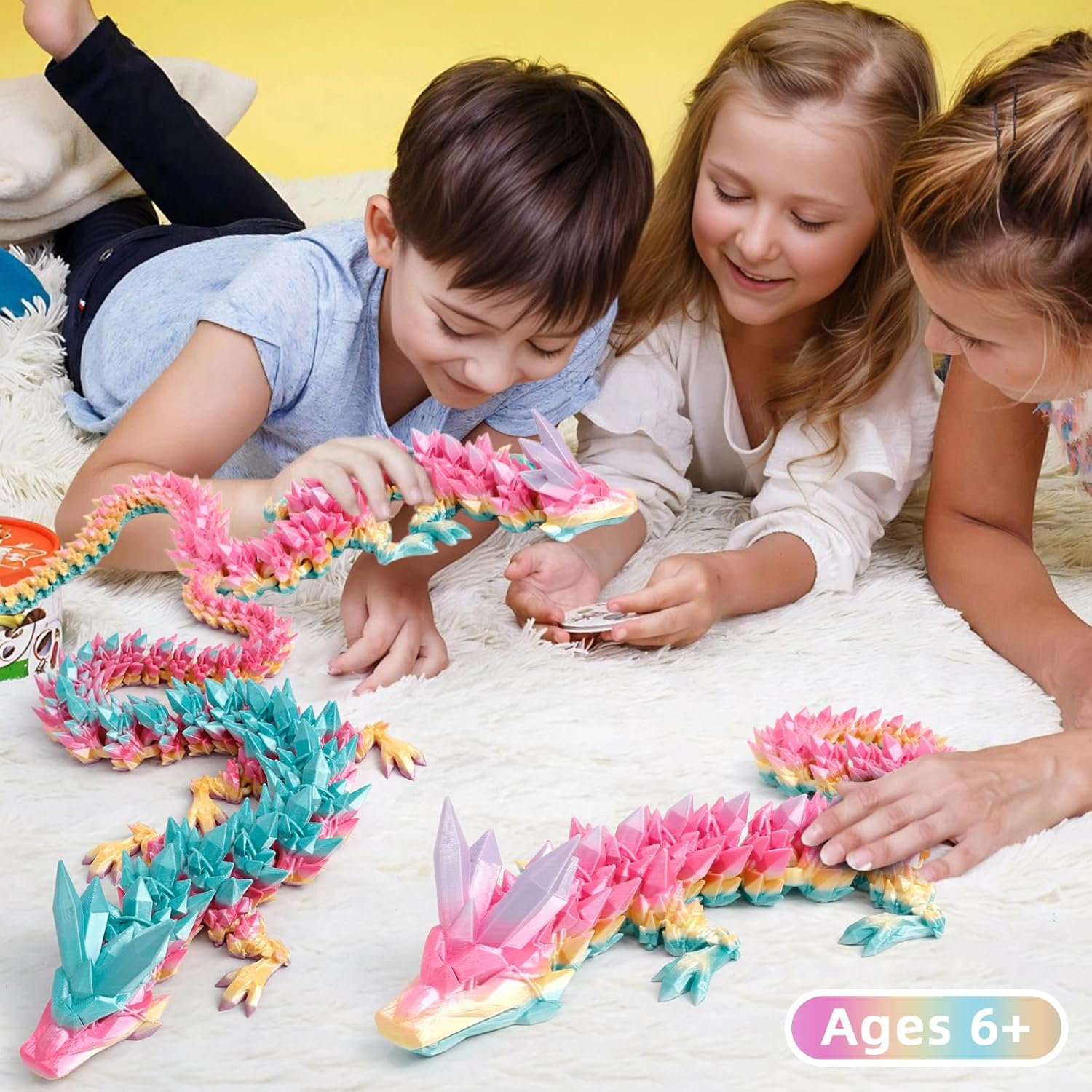 3D Printed Dragon - 24 Inch Fidget Toy, Large Crystal Articulated Dragon, 3D Printed Gift for Birthday, Figurine Decor, Desk Pet(Candy Rainbow) - Rainbow-M image number 3