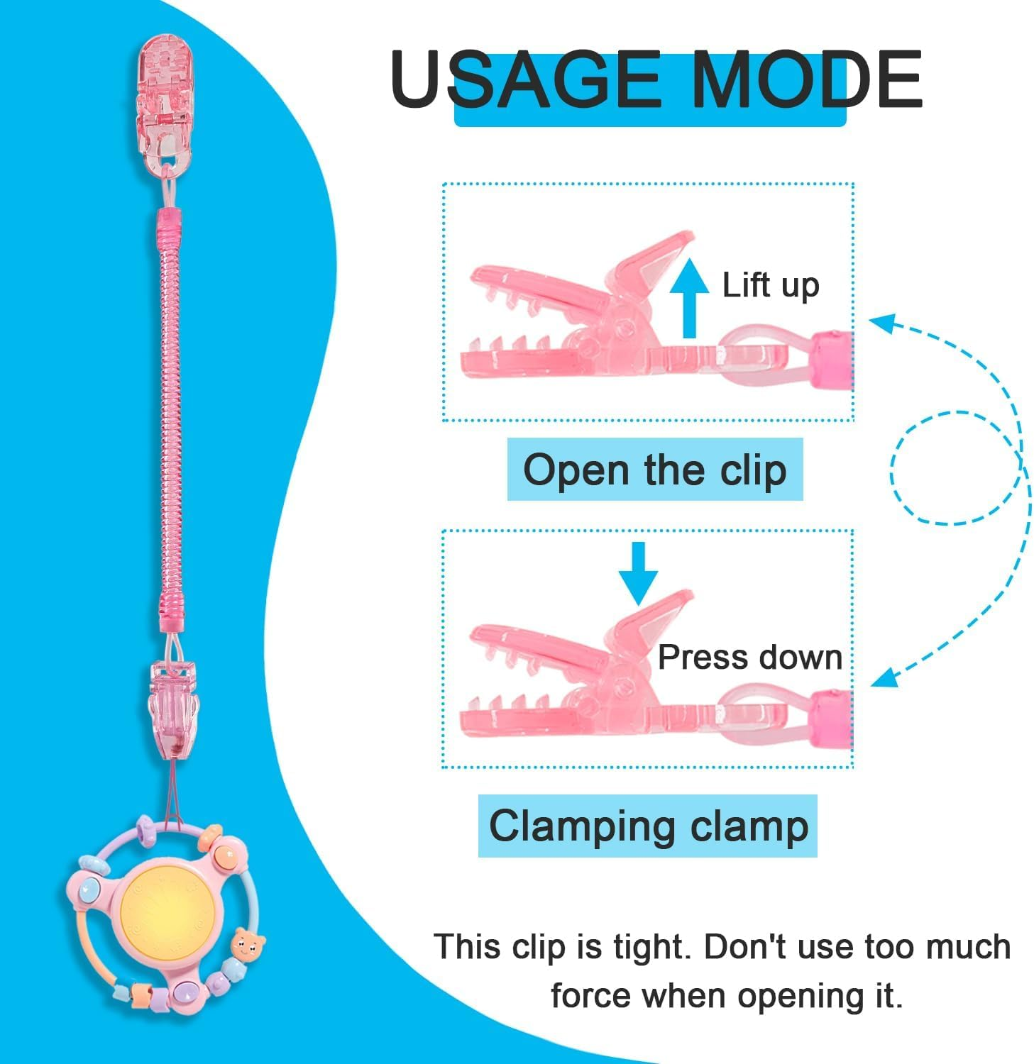 6 Pack Pacifier Clips with Adjustable Spring, Flexible Pacifier Holder Clips for Baby Boys and Girls, Retractable Chain Bpa-Free, Lightweight Fits for Dummies & Soothers & Teething Toys, Great Baby Gifts image number 6