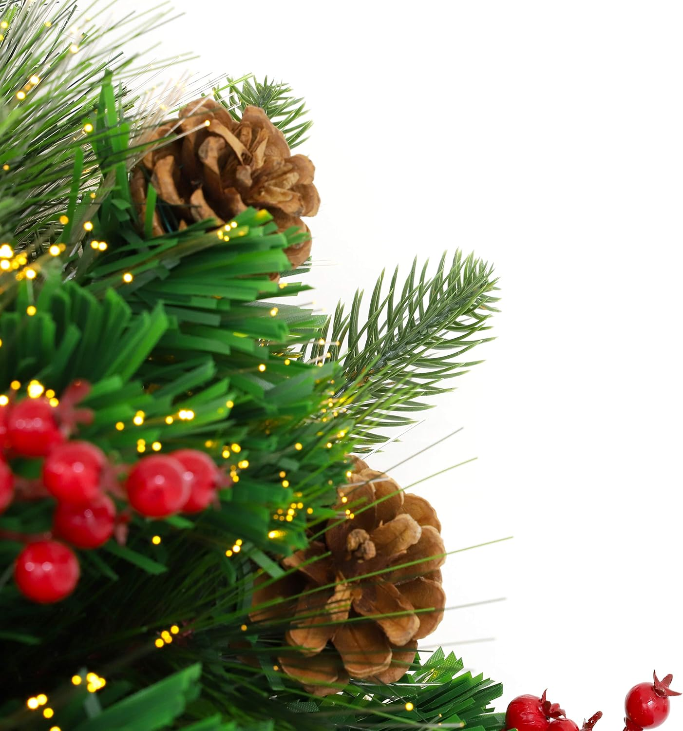 Christmas Concepts&reg; 2Ft (60Cm) Green Fibre Optic Pine Wall Mounted Christmas Tree with Cones and Red Berries image number 5