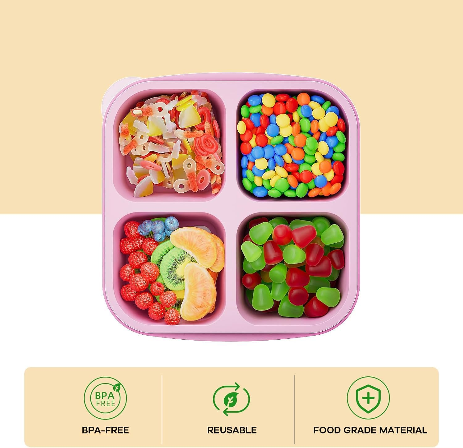 6 Pack Snack Containers, Reusable 4 Compartment Bento Lunch Boxes Food Storage Container with Lids, Divided Lunchable Container, Freezer, Microwave & Dishwasher Safe image number 3