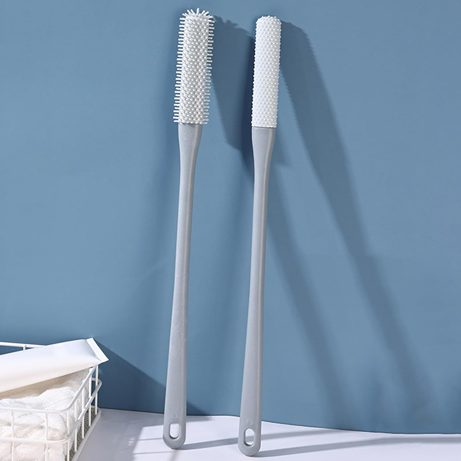 Long Handle Toe Brush,Silicone Bristles Toe Brush - Nail for Shower, Foot Scrubber in Shower, Extended Handle, Men and Women - Gray image number 2