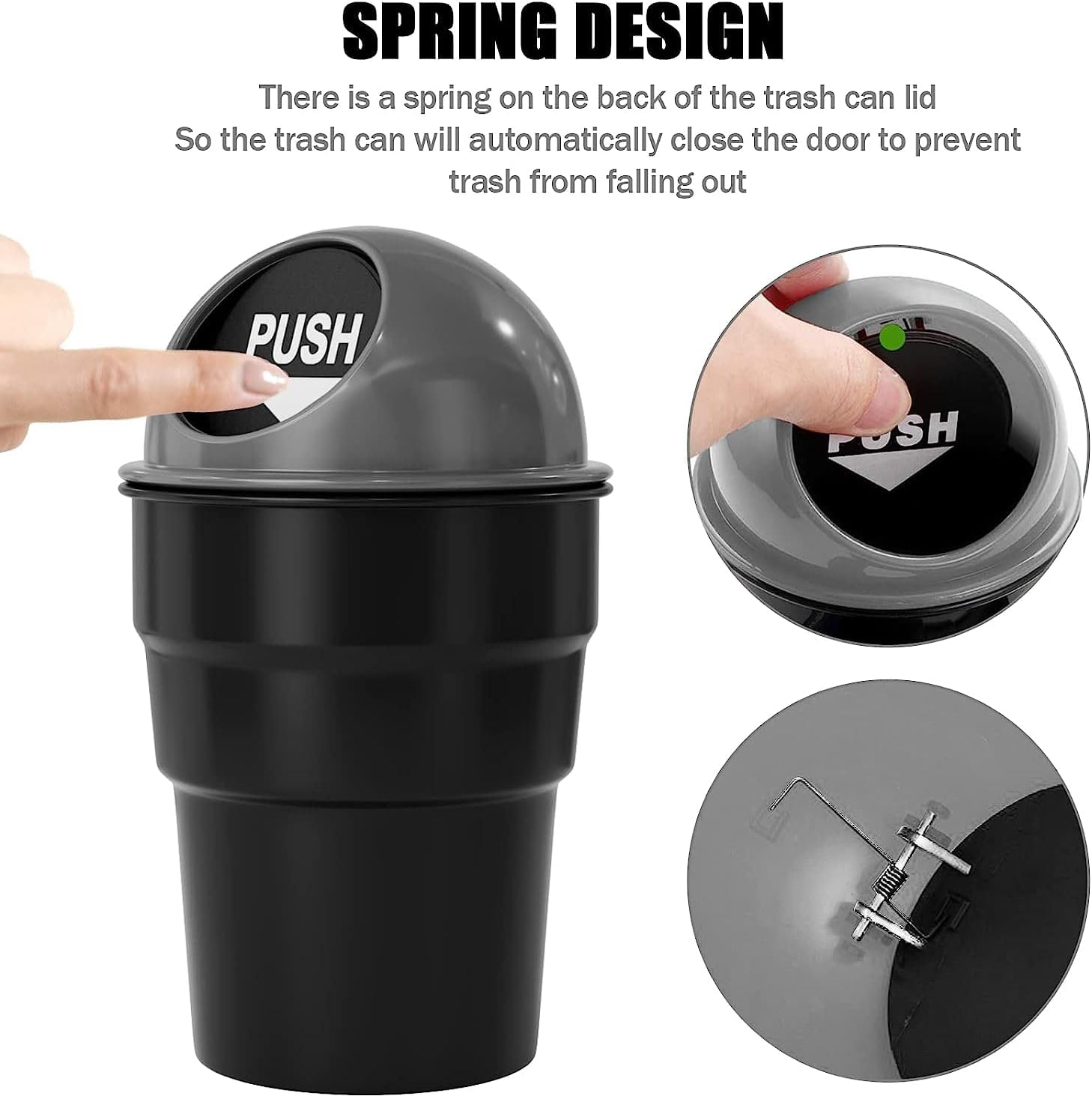 2PACK Mini Car Trash Can Cute Cup Holder Automotive Garbage Cans Cupholder Trashcan Portable Vehicle Bin Dustbin with Lid Leakproof Cool for Office Desktop Home Kitchen (Gray) - 2Pcs Blue image number 5