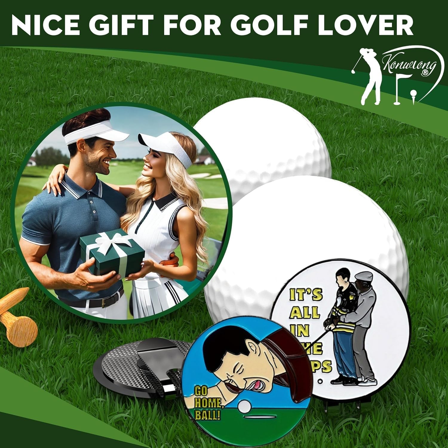 Golf Ball Marker Set, Golf Cap Clip, 31Mm Humorous Design Collection, 3-Pack image number 3