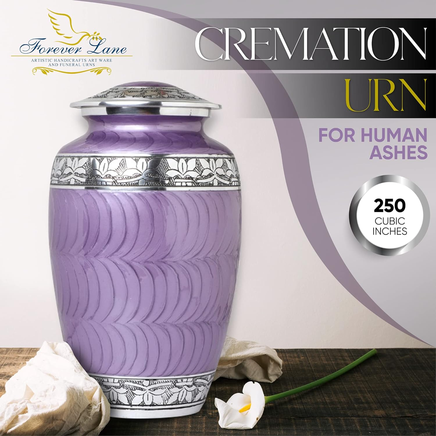 Forever Lane Cremation Urns for Adult Ashes - Handcrafted Large Urn, Burial - Urns for Human Ashes Adult Female or Male, Funeral Decorative Urn - up to 200 Lb. (Purple)