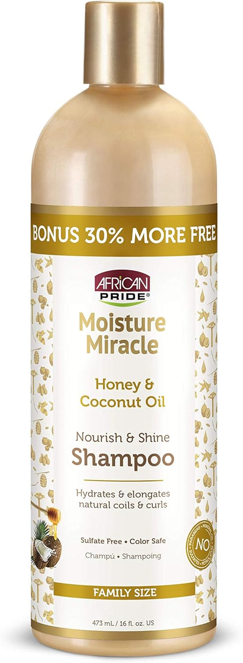 African Pride Moisture Miracle Honey & Coconut Oil Shampoo, 473 Ml, Nourish & Shine, Sulfate Free, Family Size image number 2