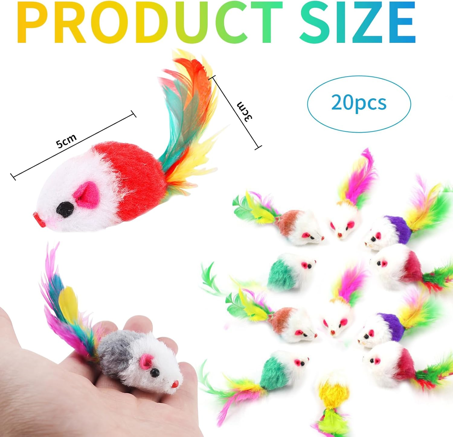 Pack of 20 Cat Toys, Mouse Toy for Cats, Mouse Cat Toy, Pet Toy with Feather Tail, Funny Games for Cats