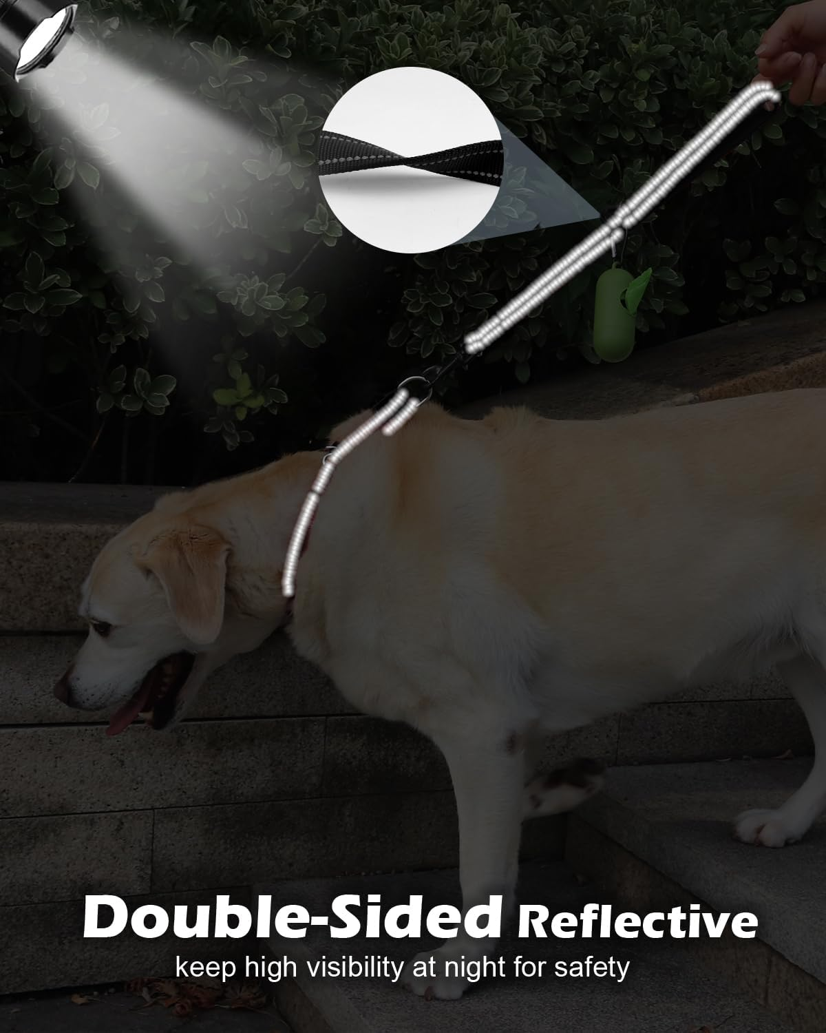 Joytale Strong Short Dog Leash 18 Inch, 1.2 Inch Wide, Heavy Duty, Padded Handle for Traffic Control, Reflective Leash for Medium and Large Dogs Walking Training, Black image number 6