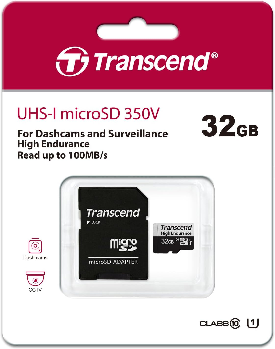 Transcend 32GB High Endurance Microsdxc 350V Memory Card UHS- I, C10, U3, Full HD &ndash; TS32GUSD350V