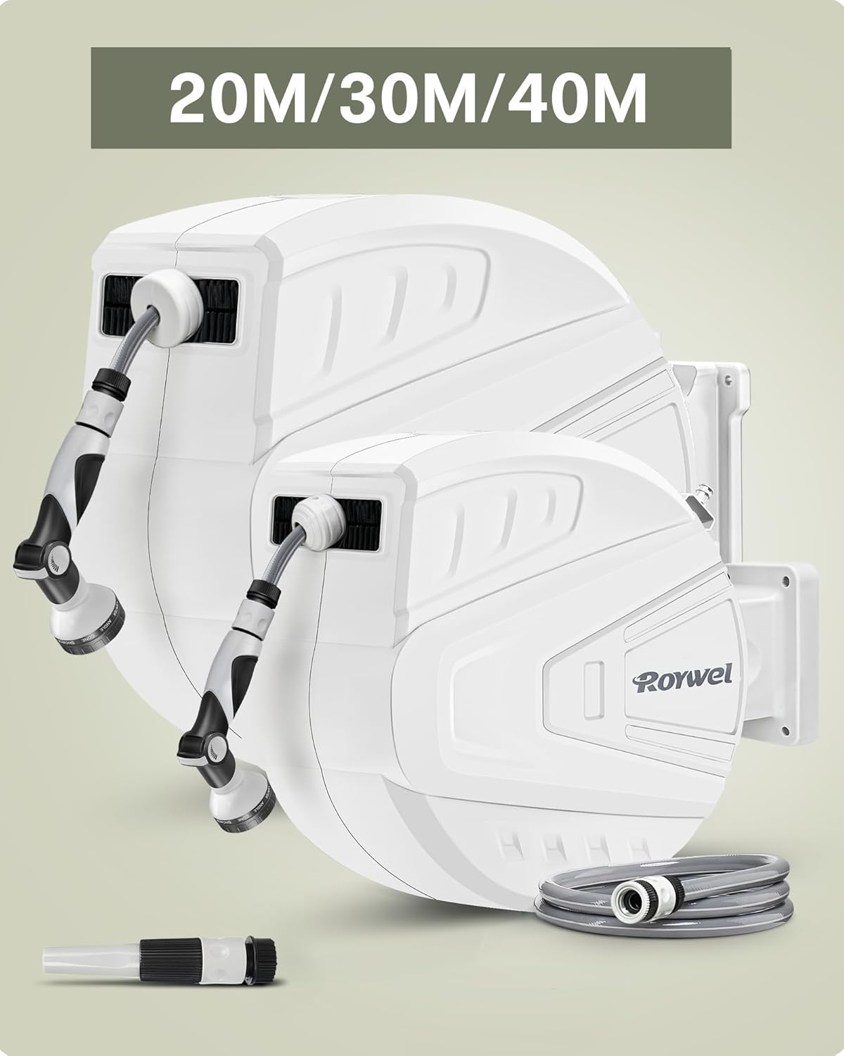 Retractable Garden Hose Reel,30M Garden Hose Reel Wall Wounted,Self-Locking System/Auto Rewind/Wall Loumted/180"Swivel Bracket/Multi-Function Spray Nozzle for Garden Lawn Garage Watering image number 4