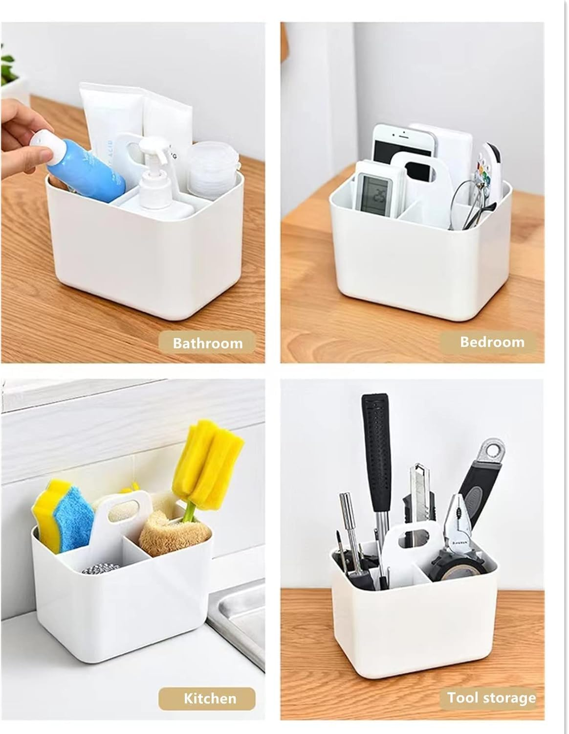 Multipurpose Plastic Portable Storage Organizer Caddy Tote, Stackable 5 Slots Divided Basket Bin for Cleaning Supplies, Makeup, Crafts, Storage of Parts (White, 9.75 X 6 X 4.25 Inch) image number 6