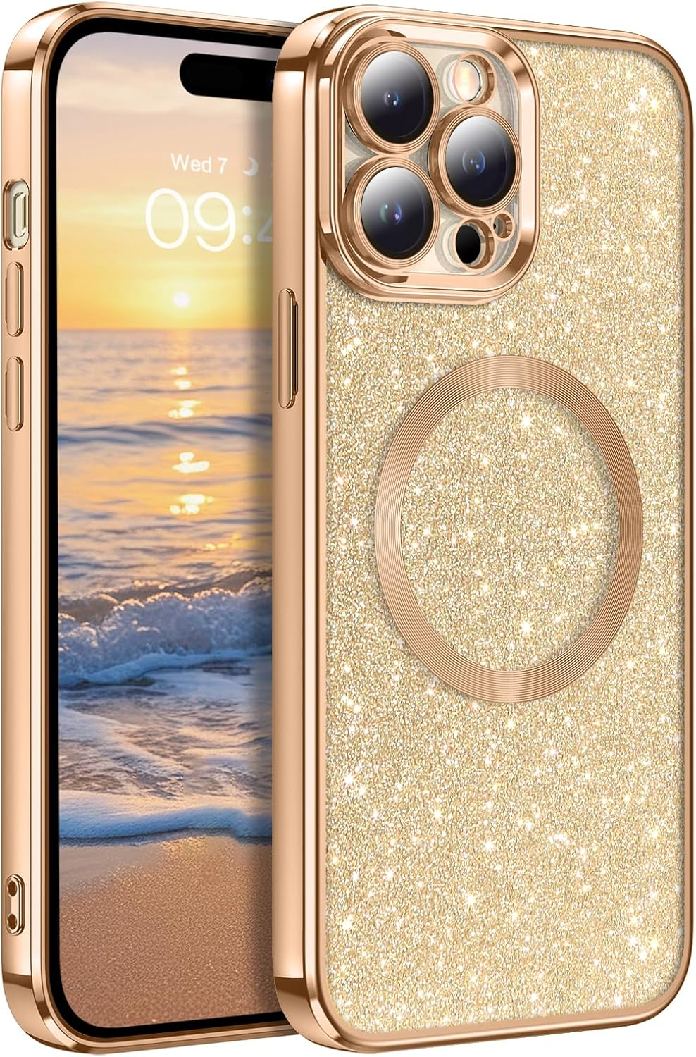 Gaobao Magnetic for Iphone 16 Pro Max Case, [Compatible with Magsafe] Luxury Sparkle Shiny Full Body Protective Slim Fit Phone Cases Covers for Iphone 16 Pro Max 6.9 Inch 2024, Purple Glitter