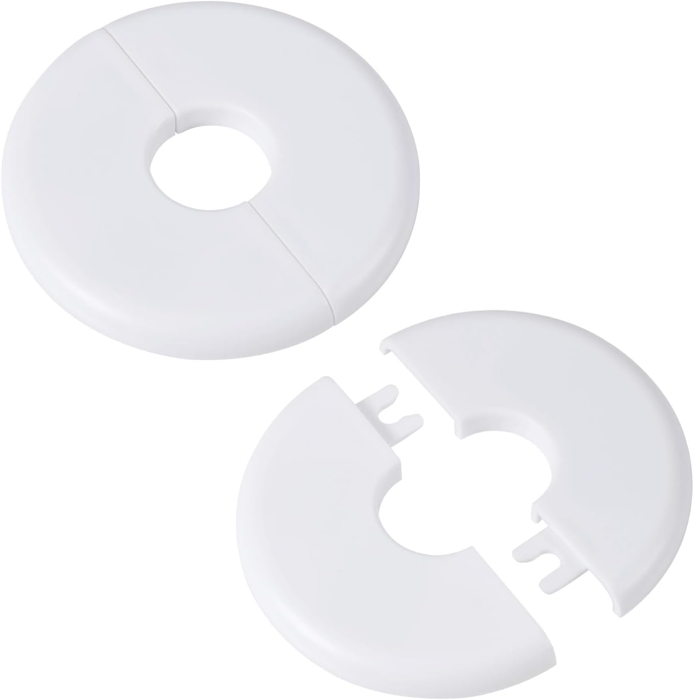 2Pcs Wall Split Flange, Self-Adhesive Escutcheon Plate for 17Mm/0.67In Diameter Water Pipes ABS round Plumbing Cover Plates with Buckle-Design for Faucet Kitchen Toilet (White)