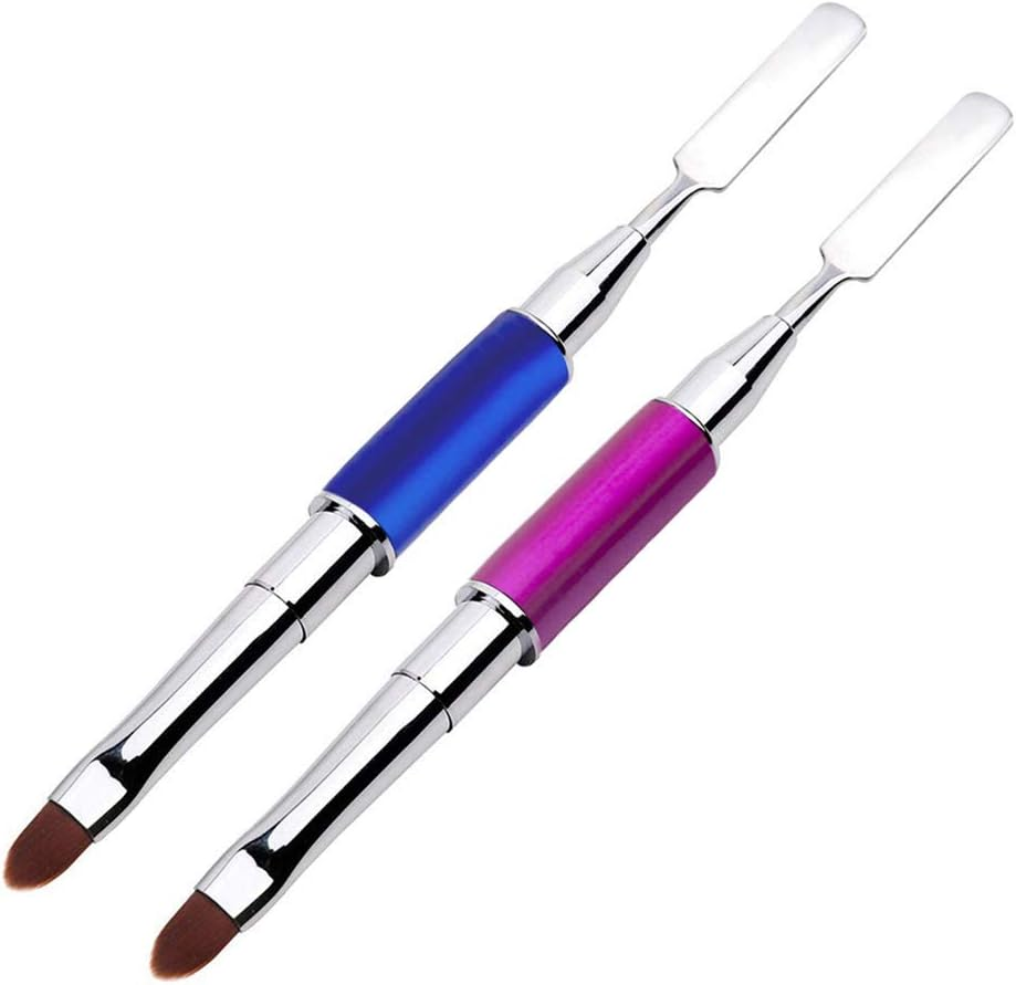 Kalolary 2Pcs Acrylic Dual-Ended Poly Gel Nail Brush, Gel Picker and Nail Pusher Peeler Scraper, Nail Polish Cuticle Remover Stainless Steel Gel for Nails Extension(Pink&Black)