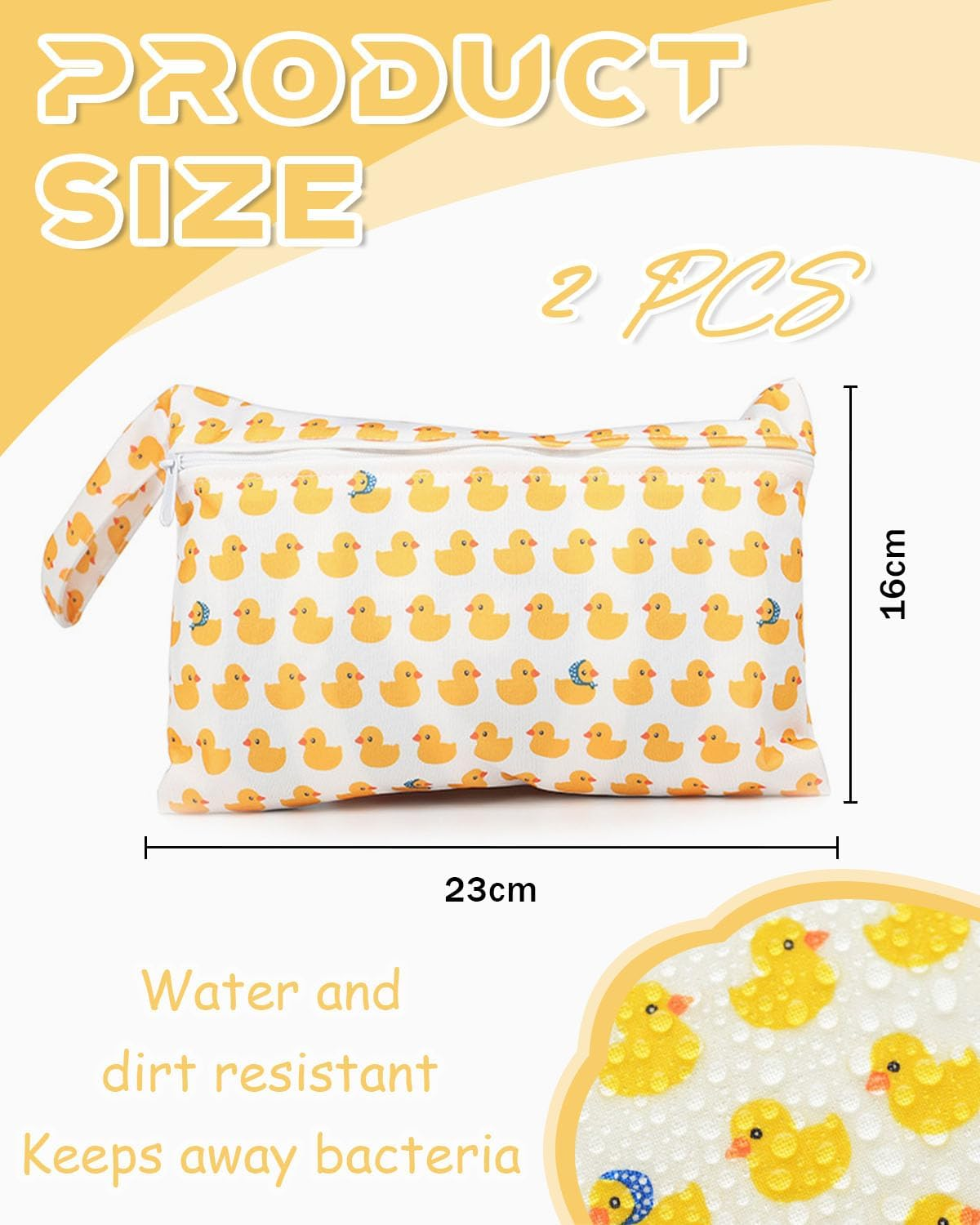 Pack of 2 Wet Bag Cloth Nappies, Wet Bag Nursery, Wet Bag, Reusable, Tarpaulin, Wet and Dry Changing Bags with Zip for Toddler Nappies, Travel, Beach and Pool, Yellow image number 5