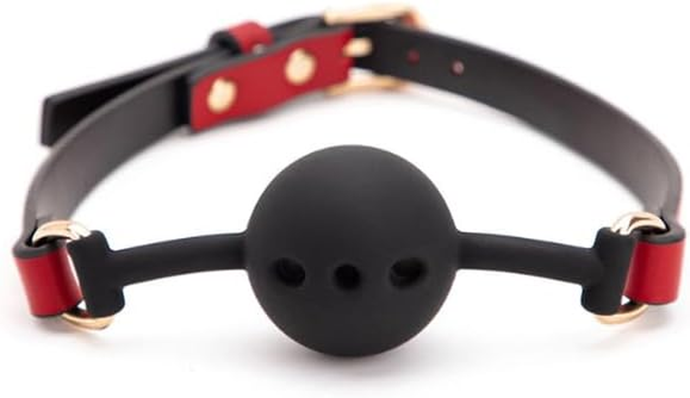 Black and Red Adjustable Size Opening Breathable Mouth Ball Diameter 4.2Cm Fashionable Adjustable Women'S Mouth Ball Suitable for Women Men Role Playing Game Entertainment Tool image number 3