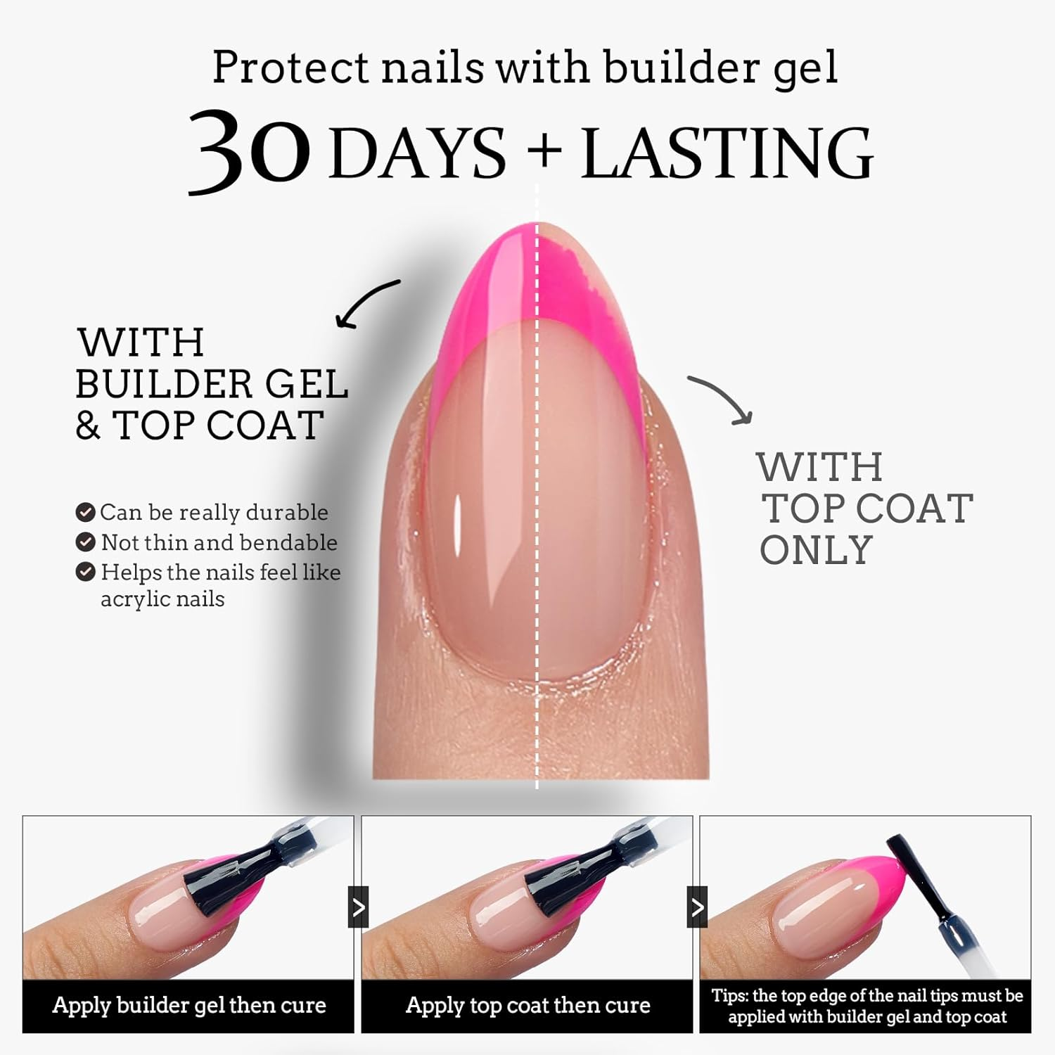 Btartboxnails XCOATTIPS Press on Nails - French Tip Nails Long Sqaure, Brighter Pastel Soft Gel Nail Tips False Nail, Soak off Acrylic Fake Nails Art Home DIY