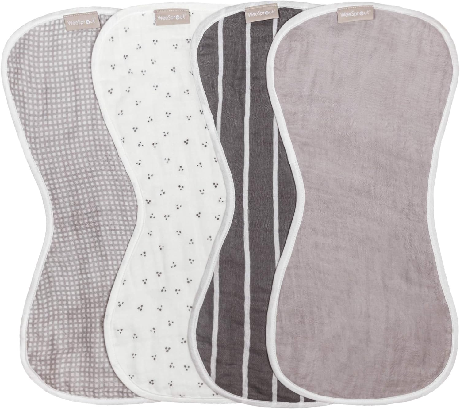 Weesprout Unisex Organic Towel Cotton Burp Cloths, Set of 4, Four Ultra-Absorbent Layers Keep Clothes Dry, Button Transforms into Baby Bib, Machine Washable & Dryer Safe (Neutral Set, Full)