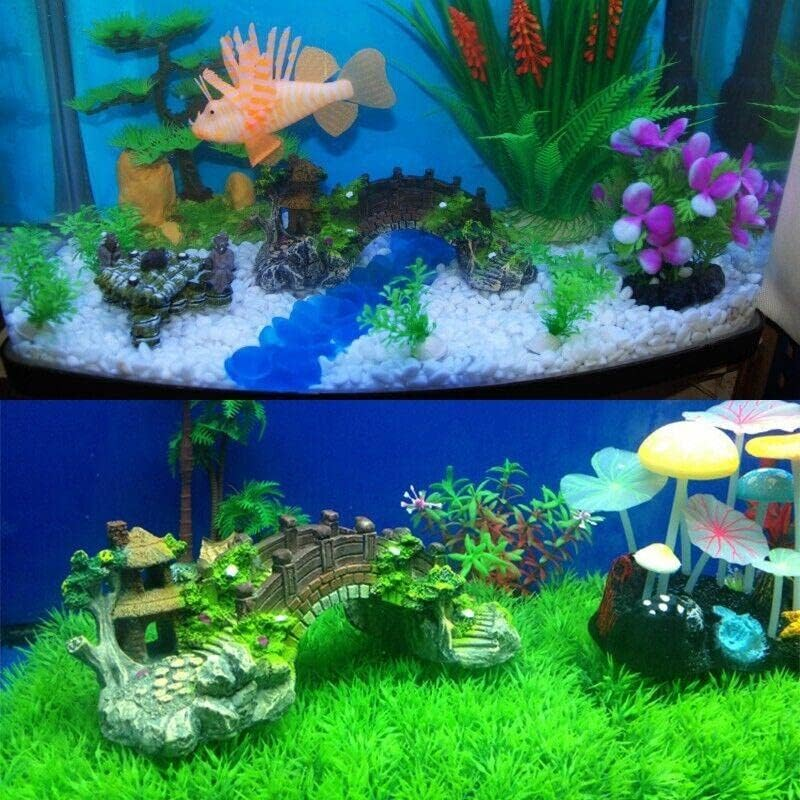AIMALL Aquarium Fish Tank Ornament Resin Bridge Rock Pavilion Tree Landscape Decoration for Fish Tanks and Aquariums, 14.5X5.5X6Cm, 19X7X8.5Cm image number 5