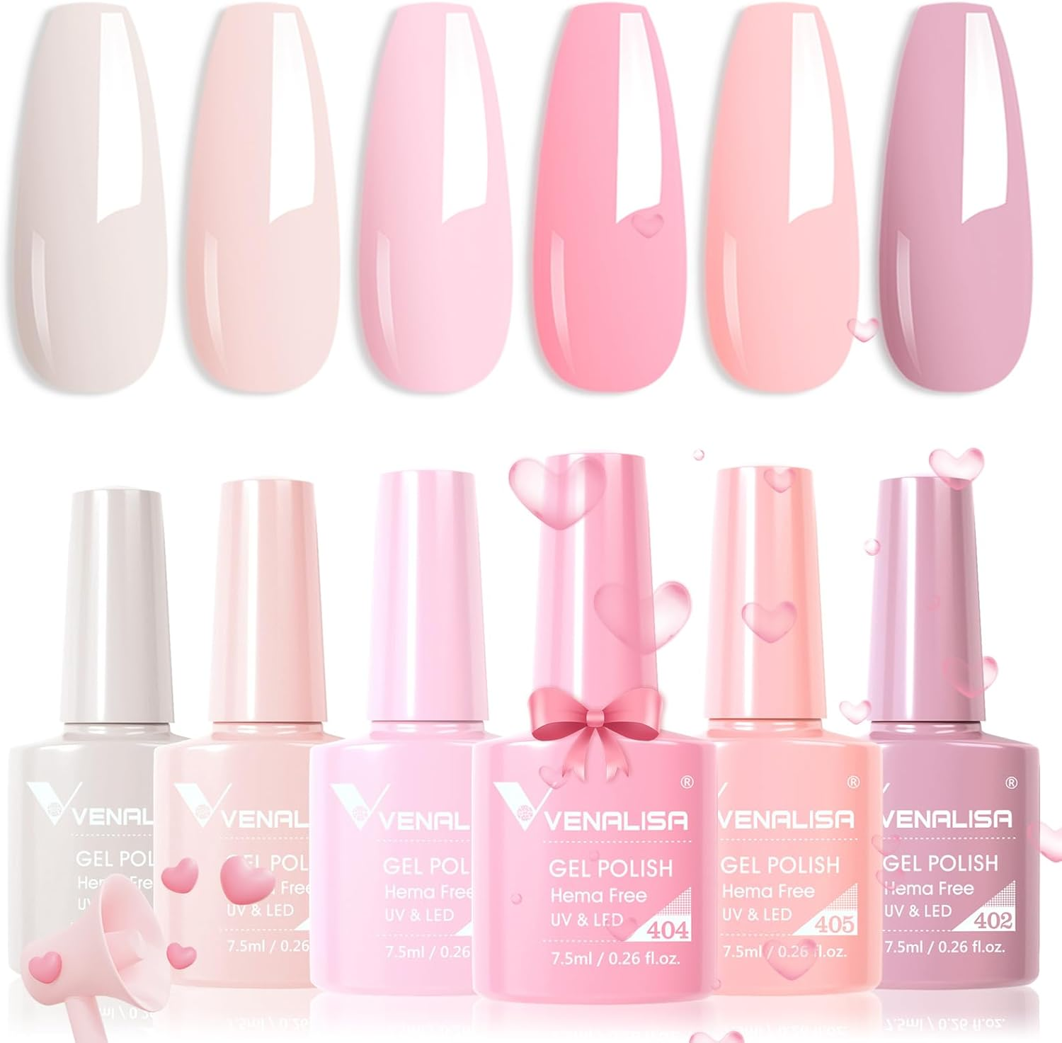 VENALISA Hema-Free Pink Gel Nail Polish Set- 6 Colors Popular Nude Pink Gel Polish Kit, Soak off LED Nail Lamp Light Pink Gel Manicure Kit DIY at Home Salon Gifts for Women Girls image number 1