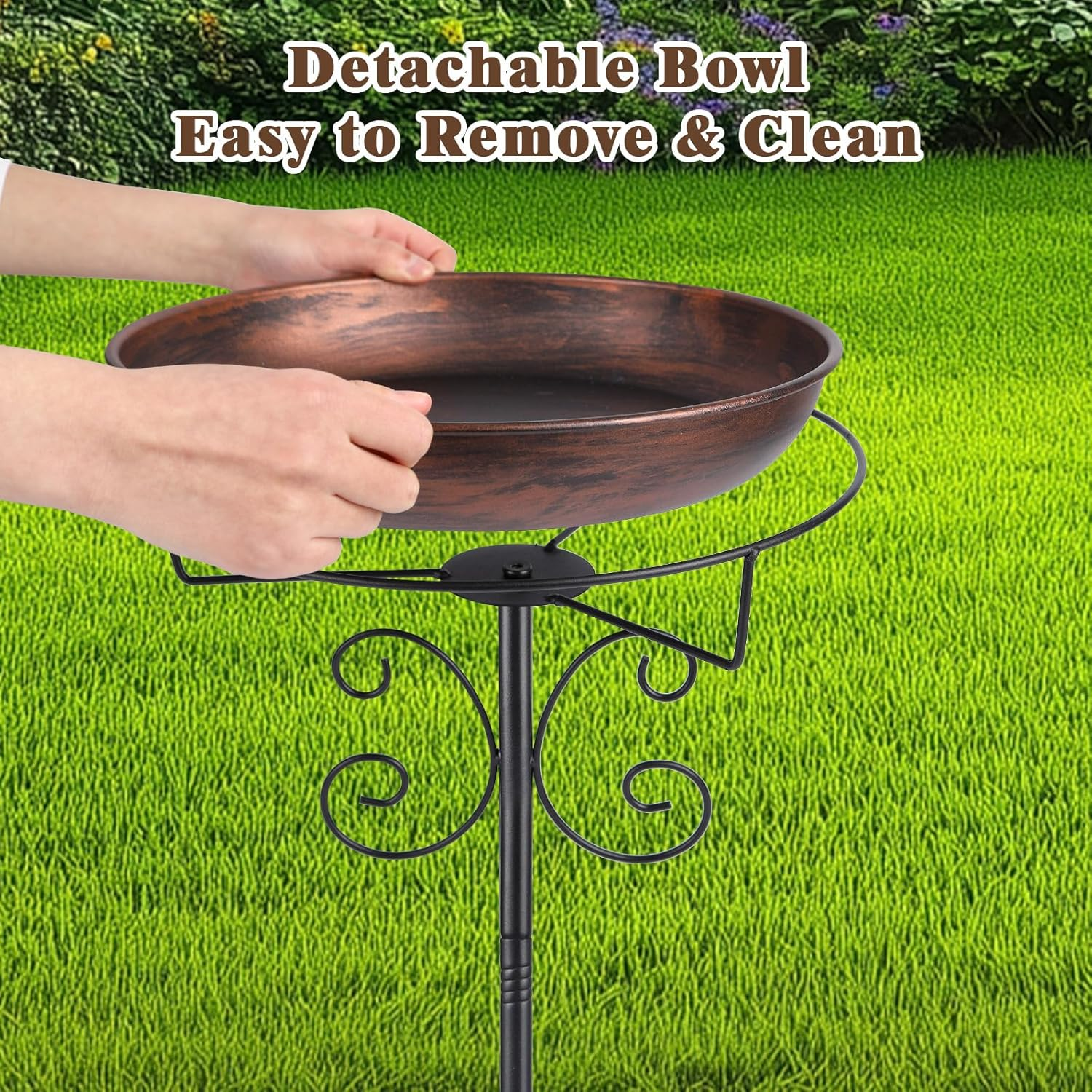 STAVAN Metal Bird Bath for Outdoors, 35" Vintage Freestanding Birdbath with Upgraded 5-Pronged Base, Sturdy, Weather-Resistant Detachable Bird Bath & Feeder for Garden & Patio (Antique Bronze) image number 6