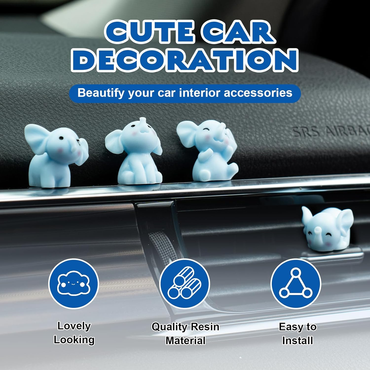 Rislobx Mini Resin Elephants Car Dashboard Decorations, 4PCS Cute Elephant Rear View Mirror Screen Ornament Interior Accessories for Home Office - Grey image number 2