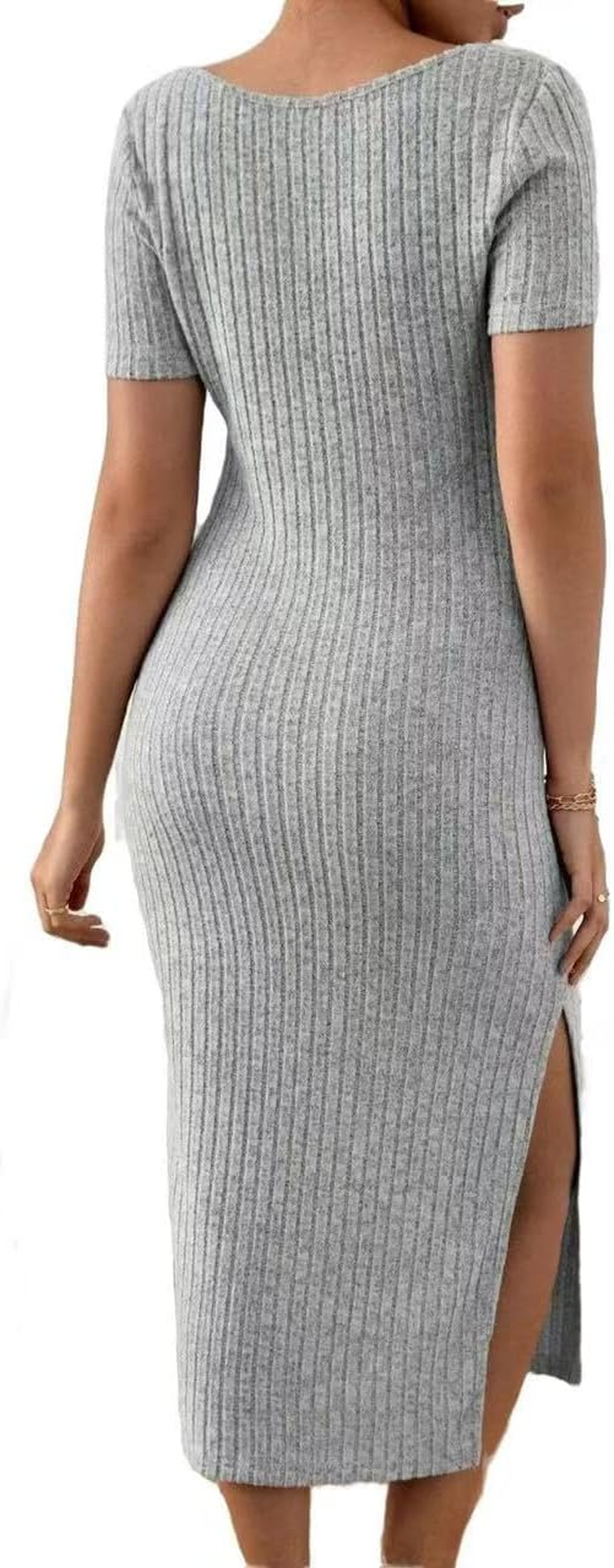 COSYOU Women'S Ribbed Knit Maternity Casual Long Dress 2025 Autumn New Side Split Pregnancy Clothes Outfits image number 2