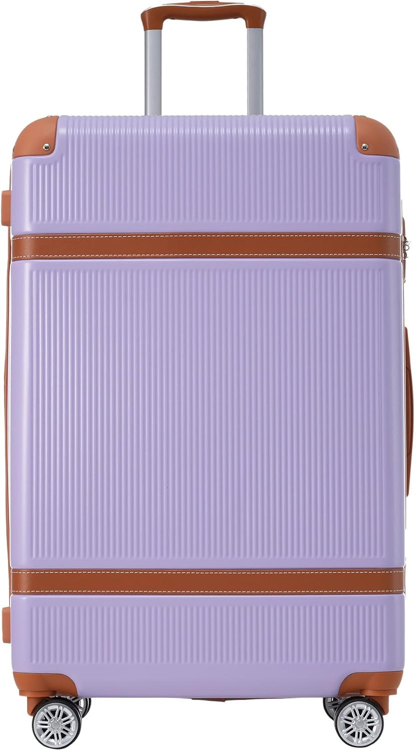 SPOFLYINN 3 Pieces Luggage Sets Travel Suitcase with 8 Spinner Wheels TSA Approved Lock Collision-Protection Angle Travel Rolling Luggage 3 Sizes (20'' 24'' 28''), Purple, One Size, 1 image number 5