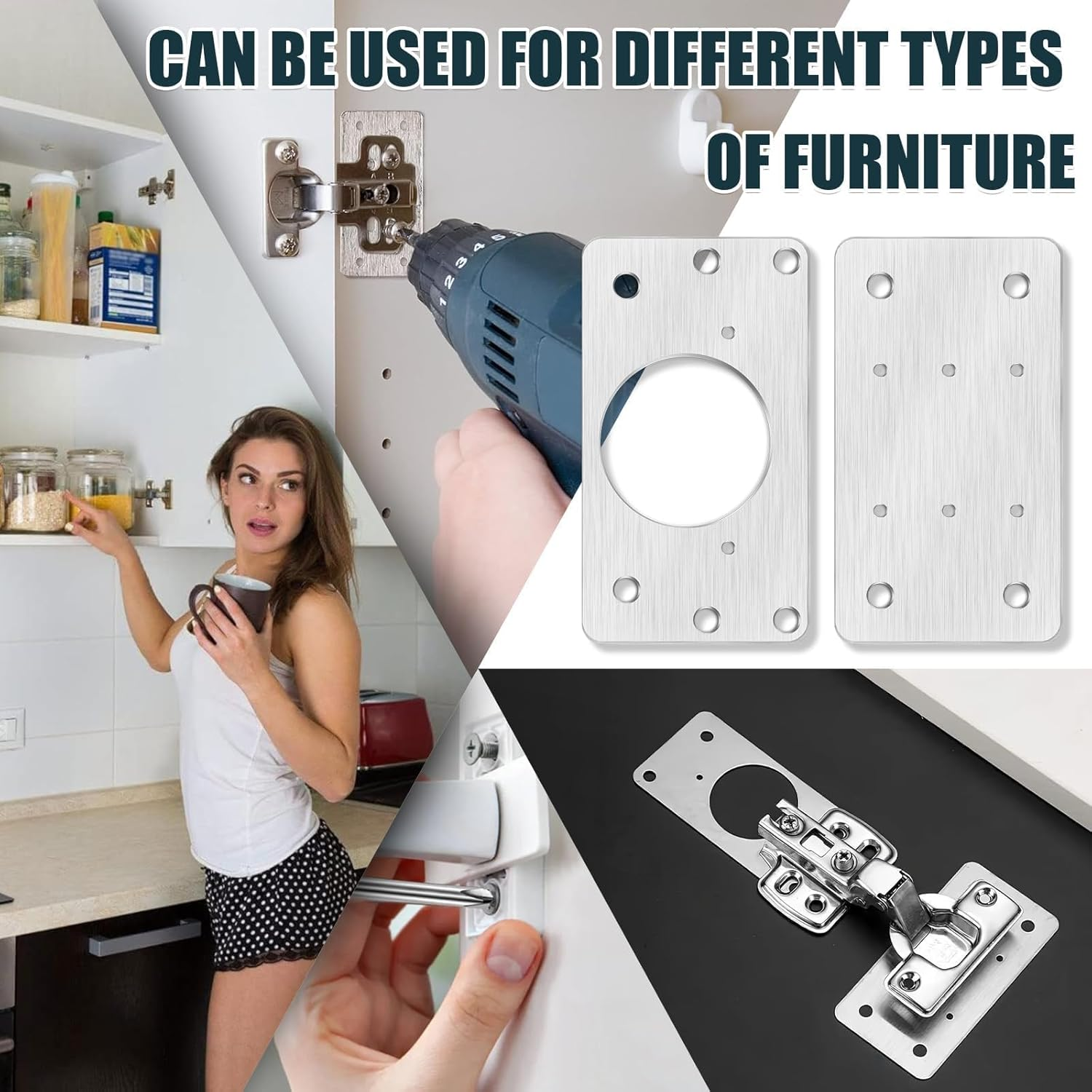 Cabinet Hinge Repair Plate, 8 Pcs Stainless Steel Hinge Repair Brackets, Hinge Fixing Plate for Kitchen Cabinets, Wardrobes, TV Cabinets (8 Pcs)(Silver) image number 2