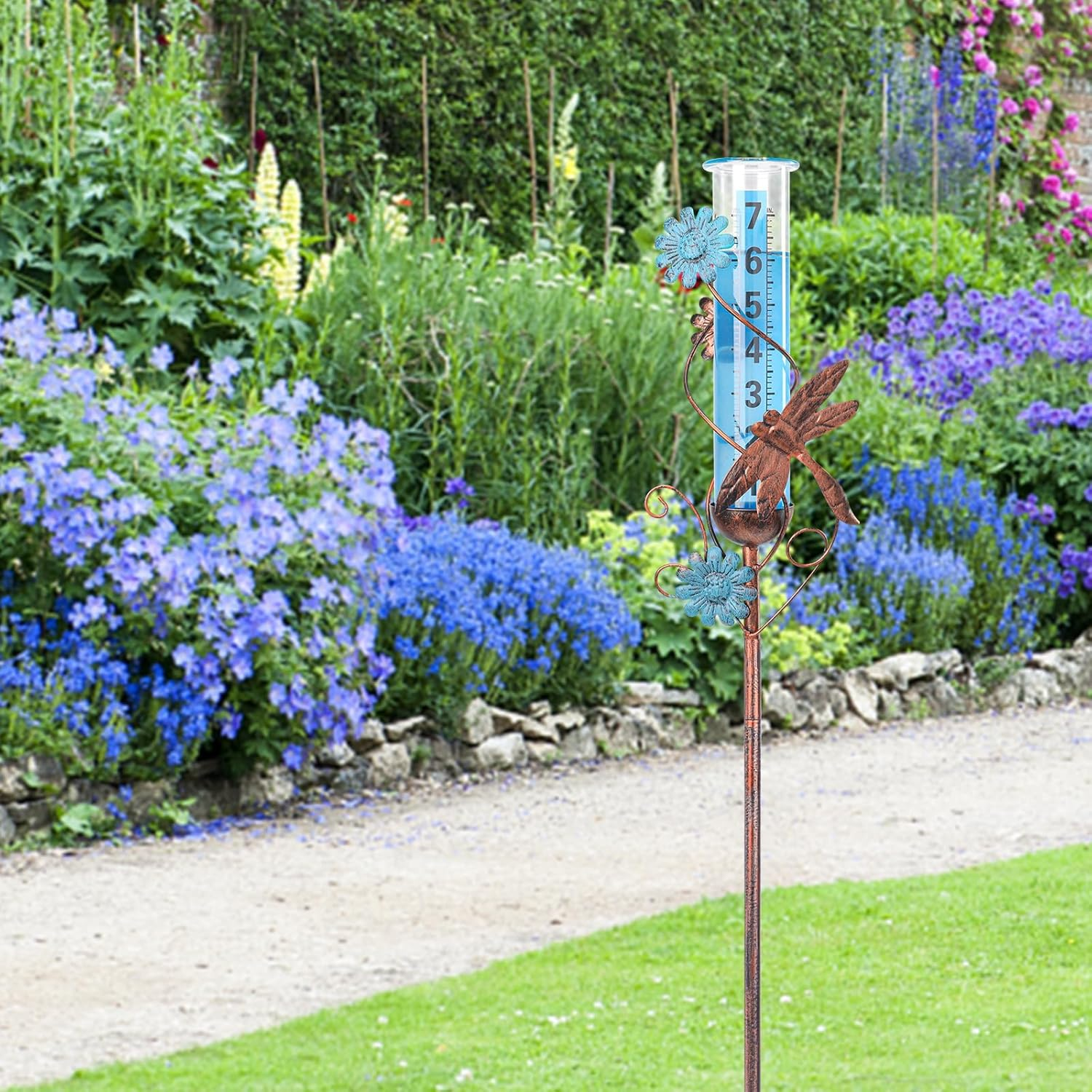 Rain Gauge Outdoor - Freeze Proof Rain Gauges Outdoors Best Rated, 36 Inch Dragonfly Decorative Rain Gauge Garden Stake for Yard Outdoors Fence Decoration