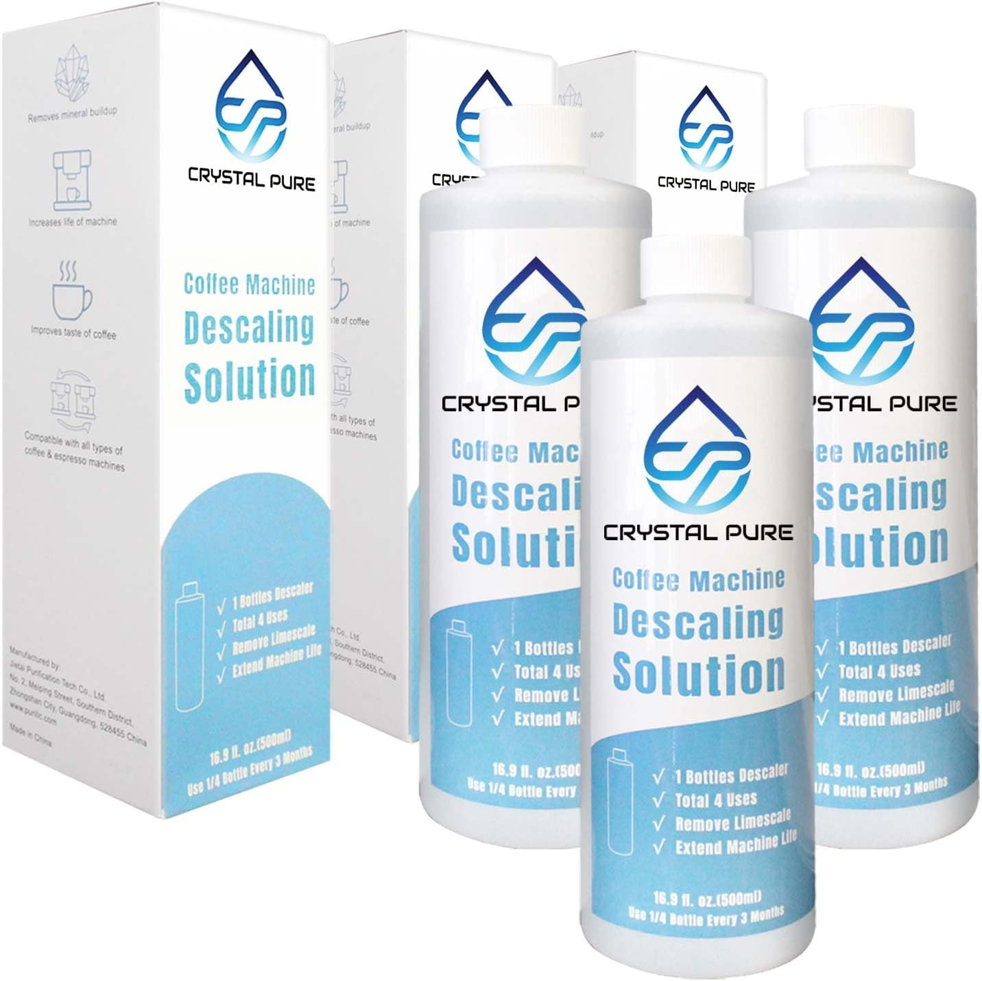 Crystal Pure 500Ml Liquid Descaler Cleaner Descale Descaling Solution for Breville Gaggia Saeco Delonghi Jura Sunbeam Espresso Coffee Machine image number 2