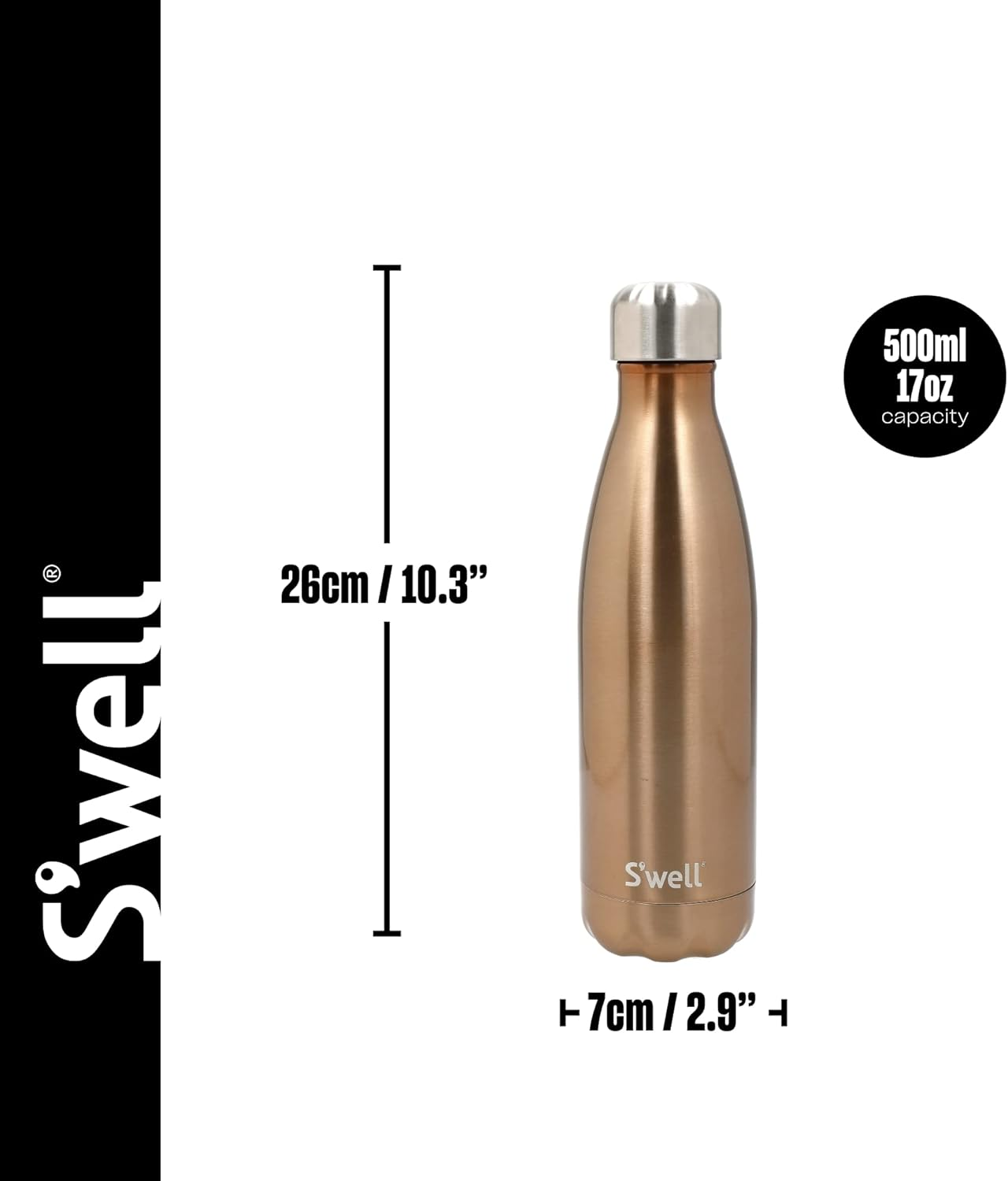 S'Well Vacuum Insulated Water Bottle, Pyrite, 500 Ml Capacity image number 2