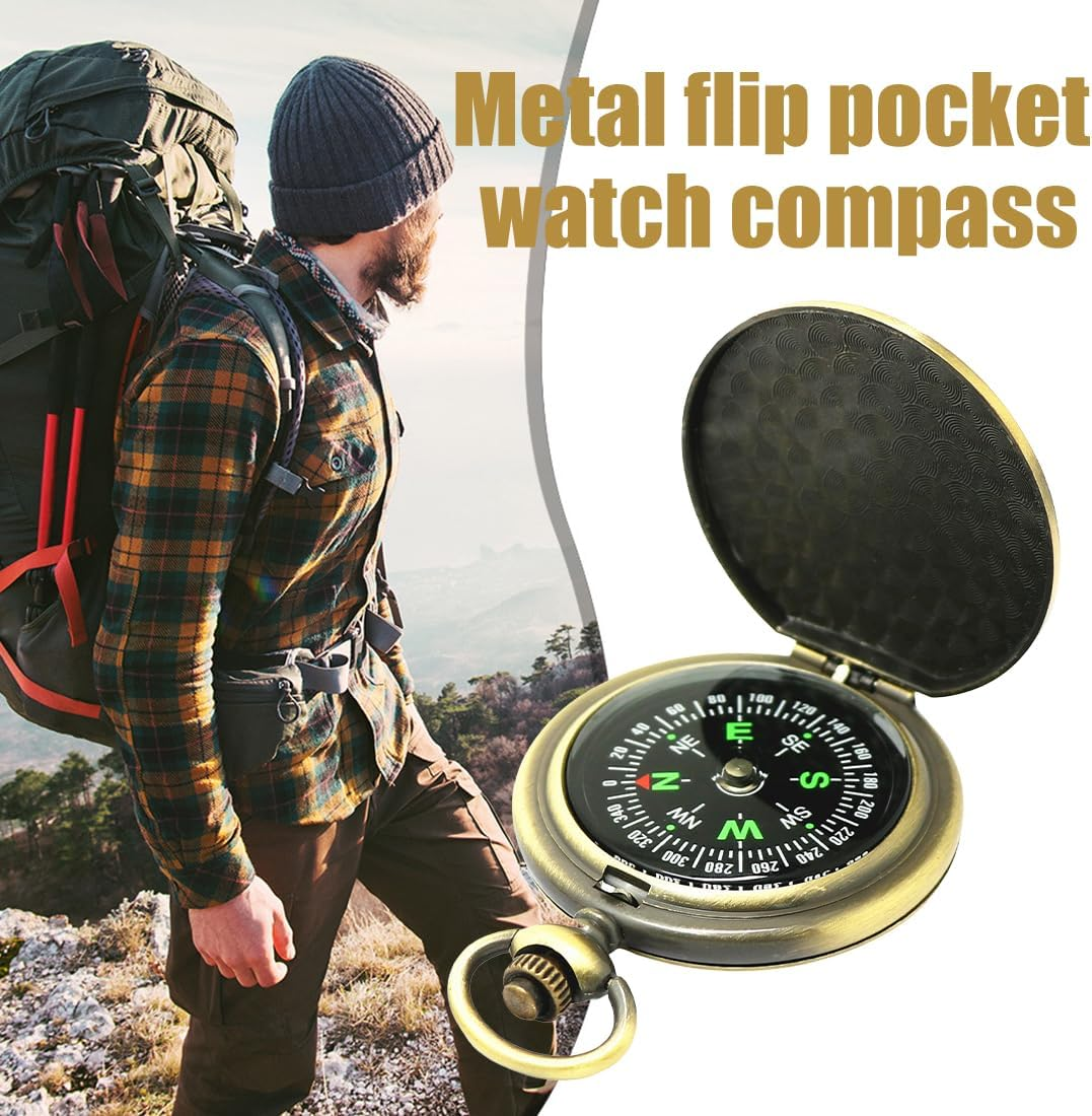 Retro Zinc Alloy Compass - Classic Portable Marching Compass with Fluorescent Indicator for Hiking, Camping, Riding - Survival Equipment and Tools - Gift Idea image number 3