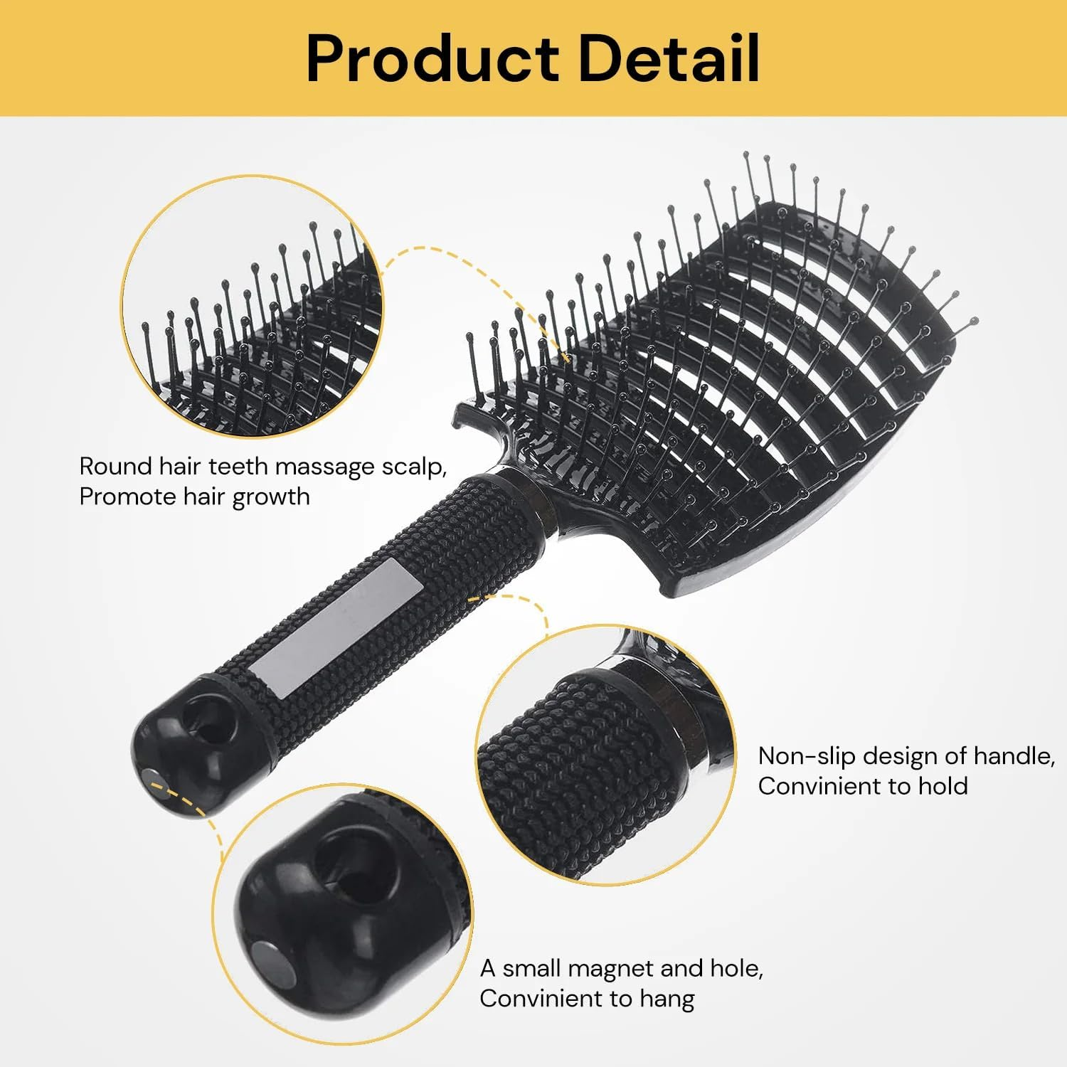 EZONEDEAL Detangler Hair Brush, Hair Brush, Ultra-Soft Intelliflex Bristles, Curved Vented Brush for Blow Drying, Anti-Static Bristles Massage, Hair Brush Detangling Brush for Women & Men (Pink) - Black image number 6