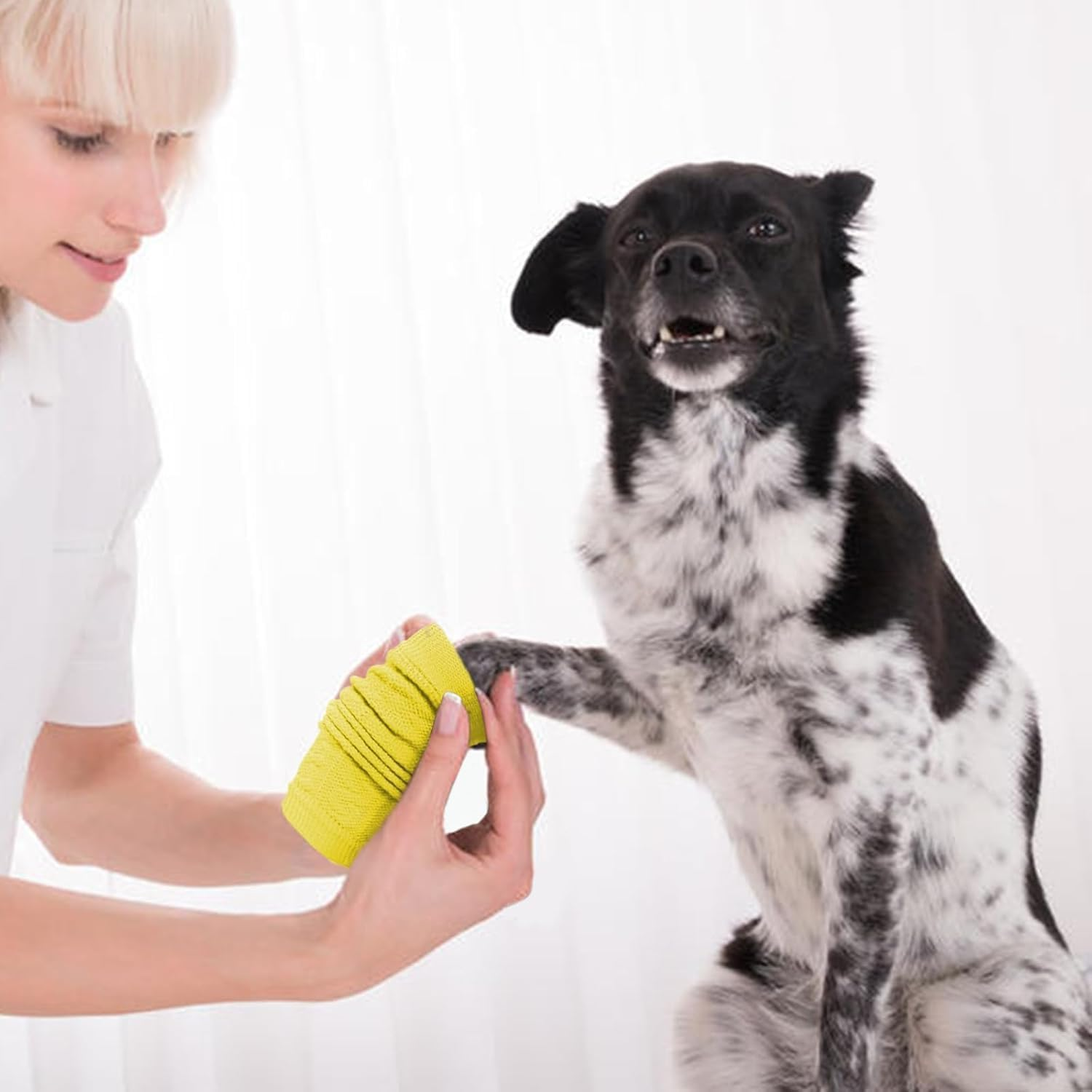 Pet Dog Elbow Protector Dog Elbow Sleeve, 2PCS Front Leg and 2PCS Back Leg Brace, Dog Elbow Wrap, Dog Leg Warmer Wrap Protector, Pet Elastic Knitted Breathable Protective Sock (Yellow, L) image number 3